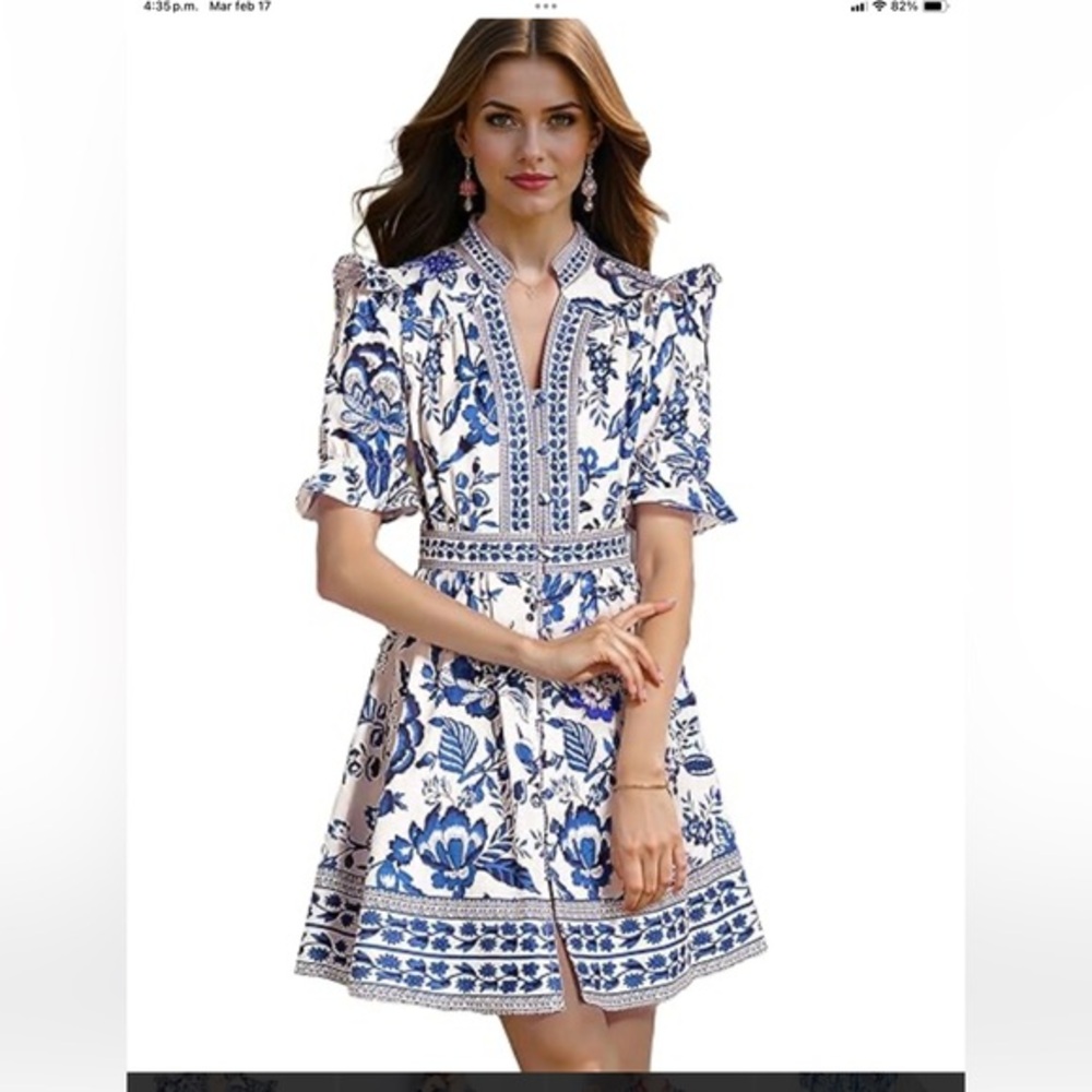 Elegant Blue and White Floral Dress. SIZE  M